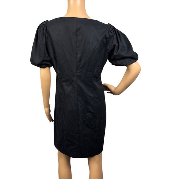 J.Crew Women's Button Up Dress Puff Sleeve Brushed Cotton Black Size 8 Preppy - Picture 3 of 10